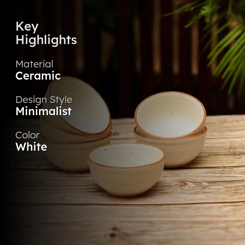 BiteCraft Ceramic Snack Bowls (White, 200 mL Each) - Set Of Six media 2