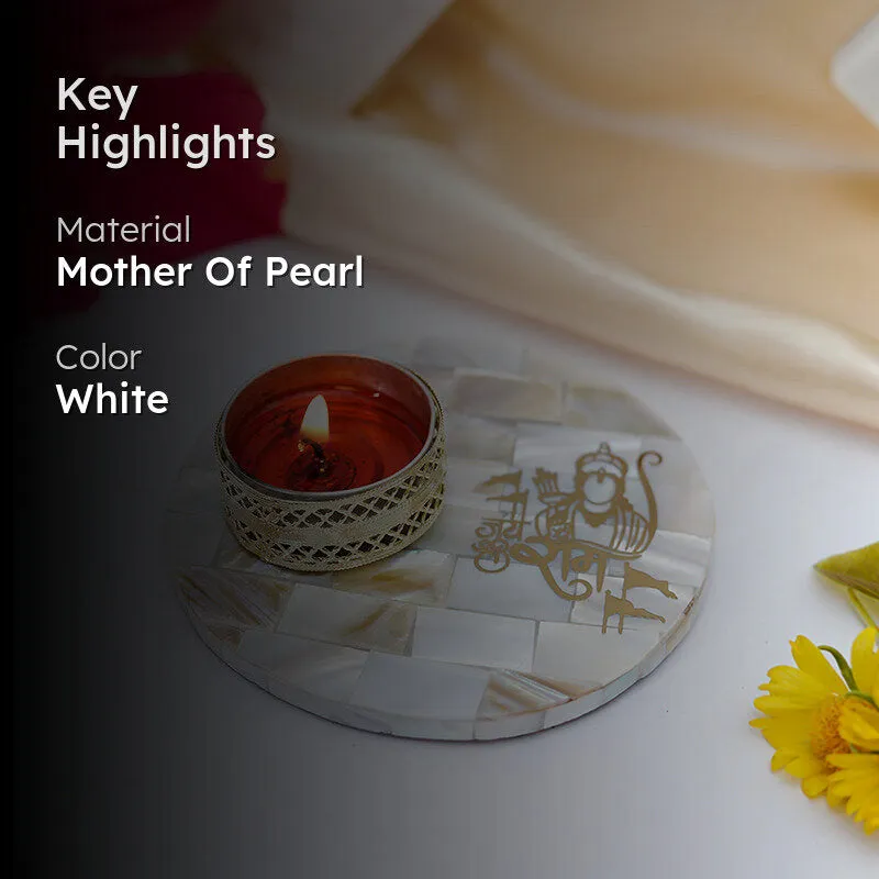 Nacre Jai Shri Ram Mother Of Pearl Religious Tea Light Holder media 2