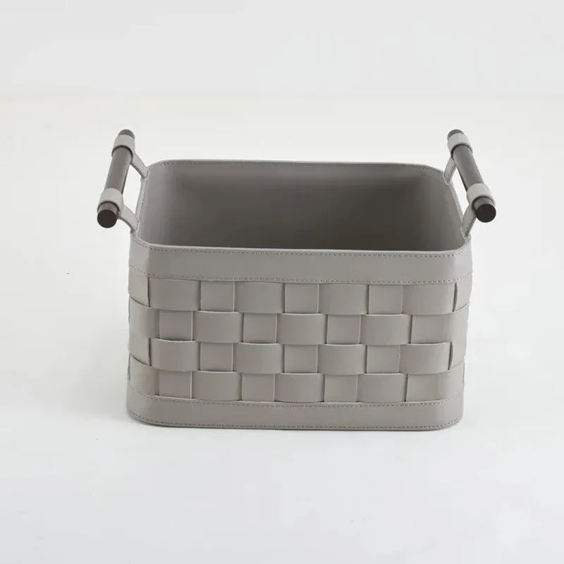 Elegra Faux Leather Storage Basket - Grey media 4