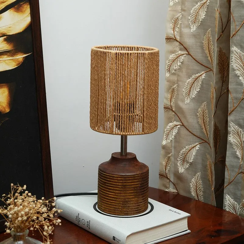 Reedcraft Cotton Table Lamp Wooden Base - Beige,Brown media 3
