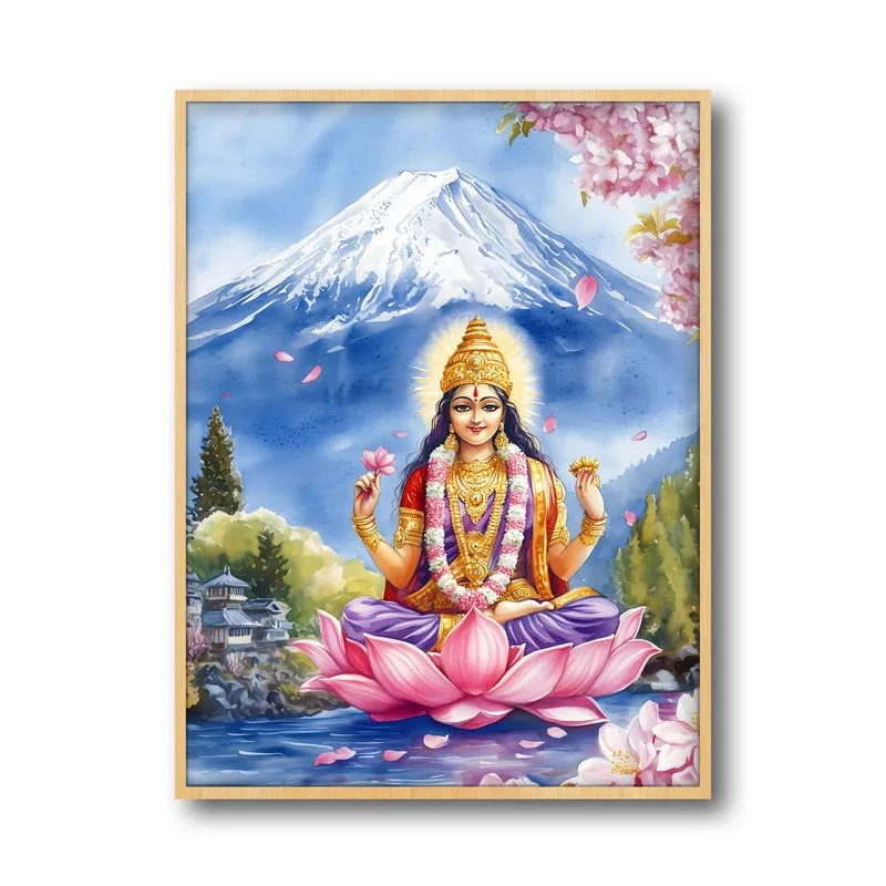 Bhagyalaxmi Spiritual Archival Paper Wall Painting - Natural Brown Frame media 5
