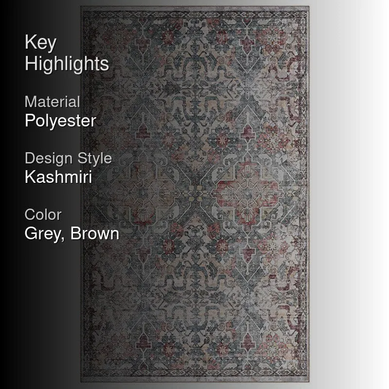 Isabella Ethnic Polyester Carpet - Grey & Brown media 2