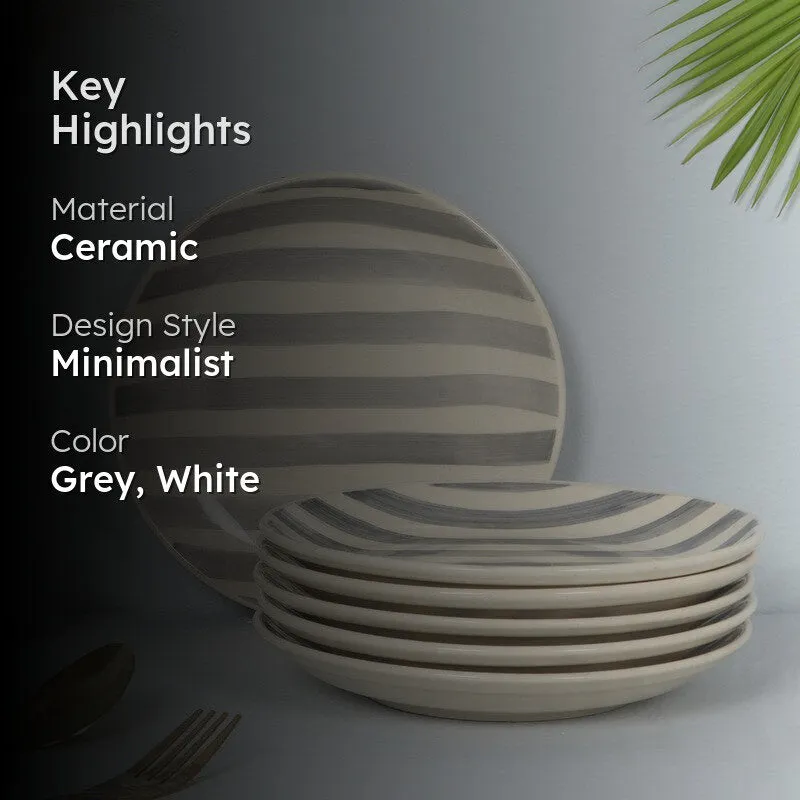 Ceramic Quarter Plate (Grey,White) - Set Of Six media 2