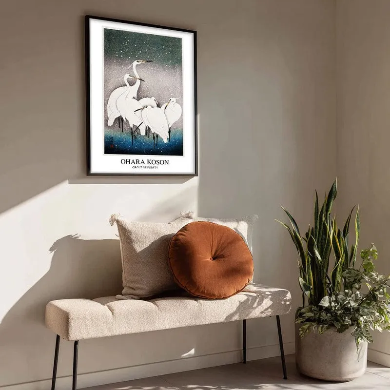 Group of Egrets Ohara Koson Archival Canvas Wall Painting - Black Frame media 4