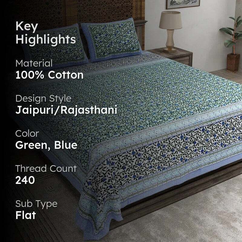 Shapeel Cotton Bedsheet (Green,Blue) - 240 TC media 2