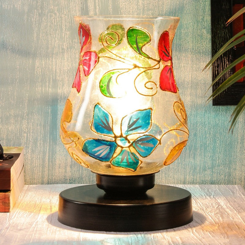 Astryx Mosaic Glass Table Lamp With Wooden Base - Multicolor