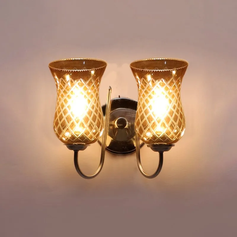 Honey Glow Decorative Steel Base Glass Wall Lamp media 7