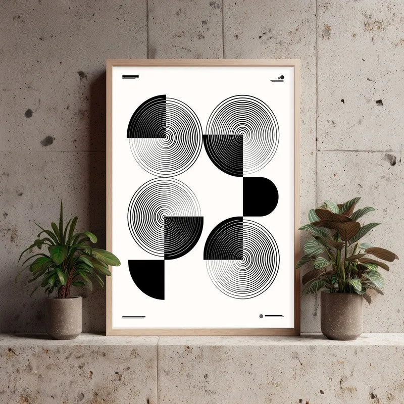 Circle Noir Framed Minimalistic Canvas Archival Canvas Wall Painting - Natural Brown Frame media 3