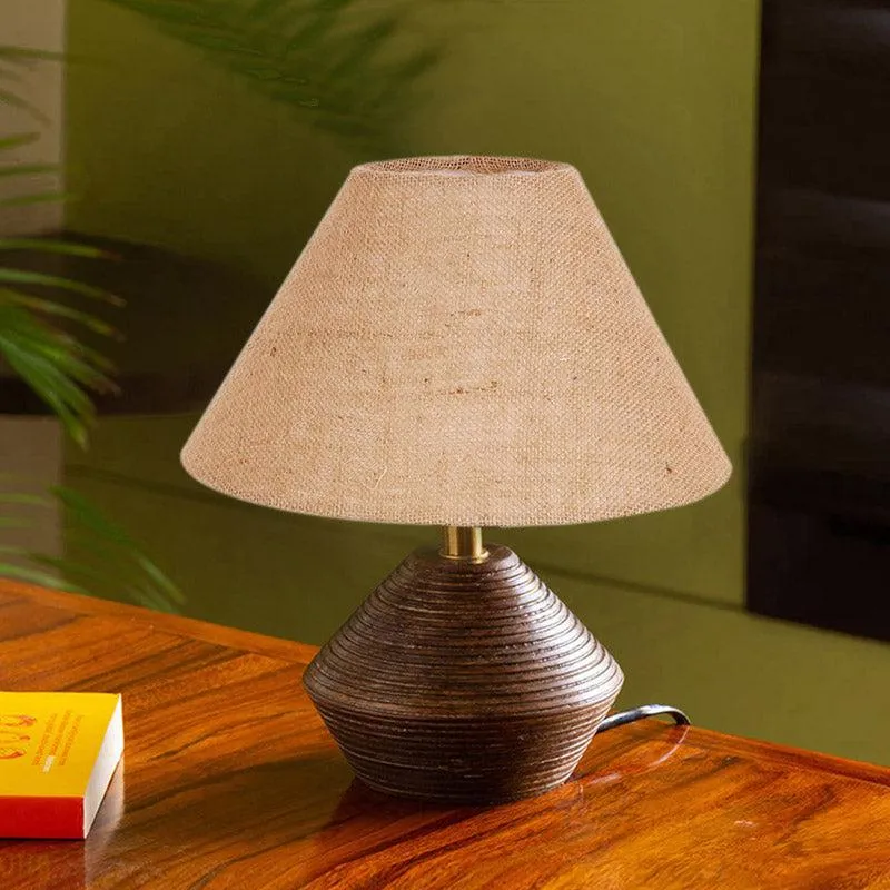 Yami Cone Wooden Table Lamp With Jute Shade - Brown,Beige media 2