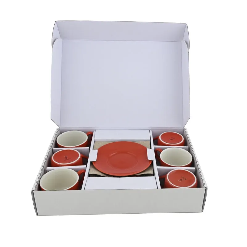MochaMuse Cup & Saucer (Red/190 mL Each) - Set of Six - 3