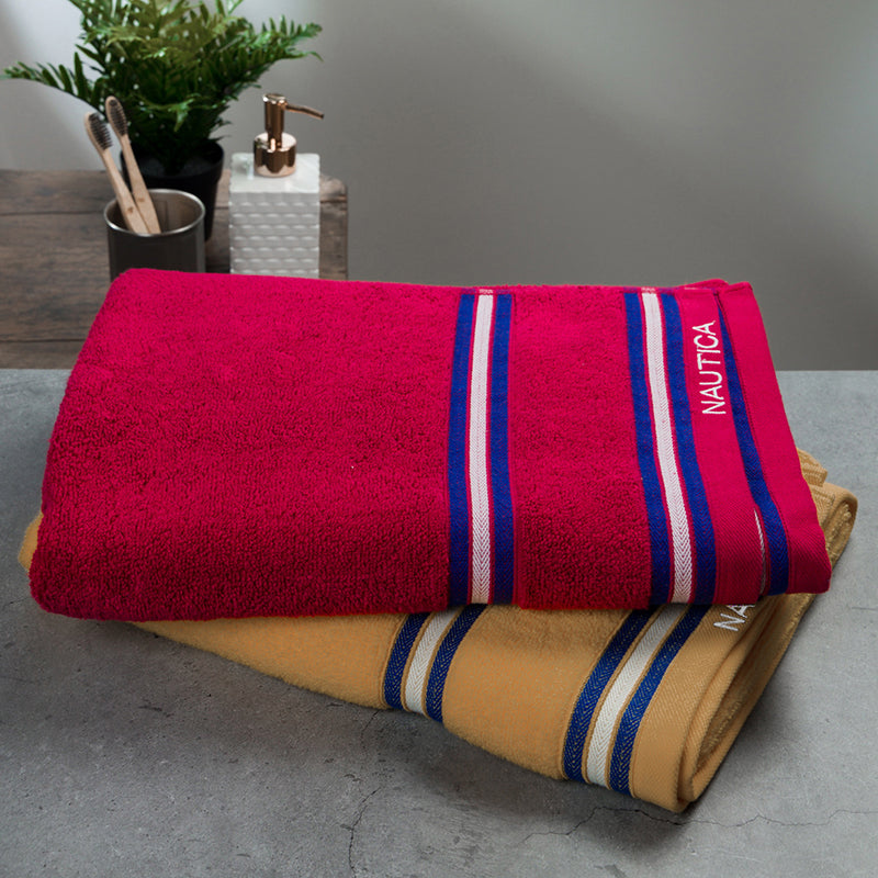 Nautica Dual Down Cotton Bath Towel (Burgundy & Beige) - Set Of Two media 4