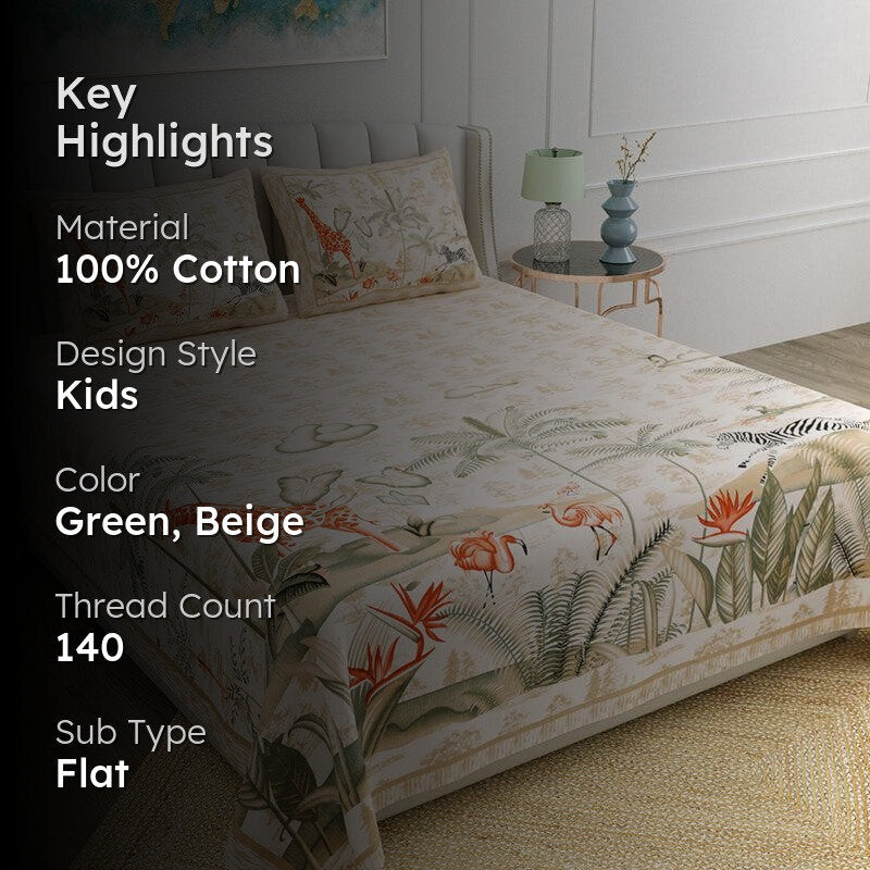 Treasure Island Tales Kids Cotton  Bedsheet (Green & Beige) - 140 TC media 2