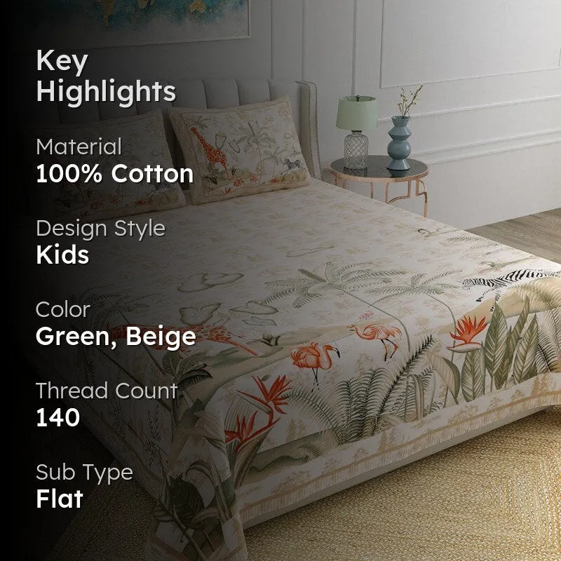 Treasure Island Tales Kids Cotton  Bedsheet (Green & Beige) - 140 TC media 2