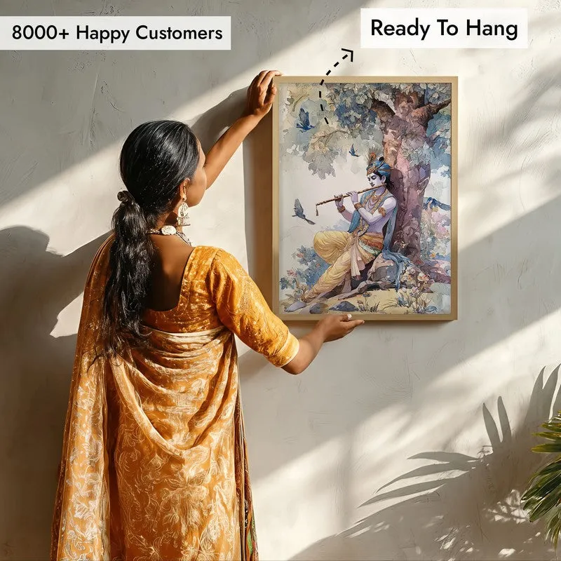 Vrindavan Bihari Lord Krishna Blissful Archival Paper Wall Art - Natural Brown Frame media 7