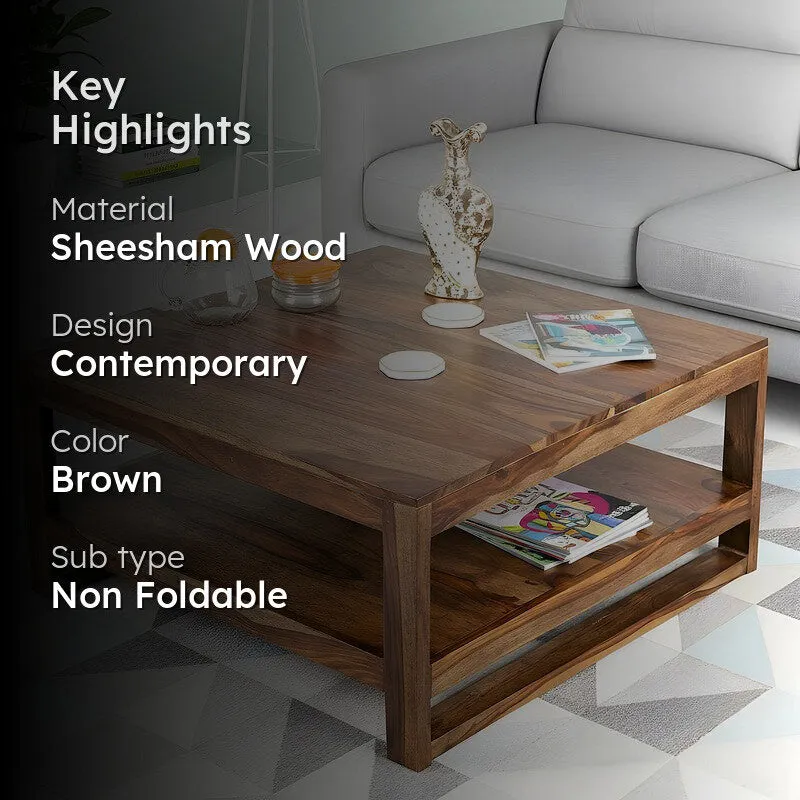 Erixon Sheesham Wooden Center Table - Brown,Beige media 2