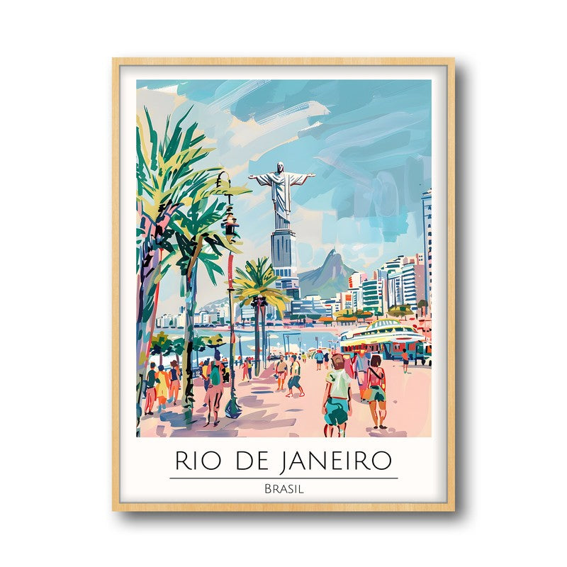Vintage Rio De Janeiro Framed Canvas Archival Canvas Wall Painting - Natural Brown Frame media 5