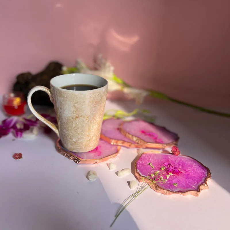 Suzzaine Handcrafted Crystal Agate Coaster (Pink) - Set Of Four media 3