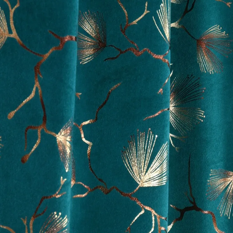Soft Edge Printed Velvet Curtains (Teal,Gold) - Set Of Two media 5