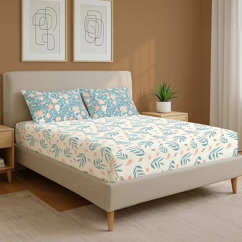 Urban Space Floral Whisper Cotton Bedsheet (Blue) - 144 TC media 1