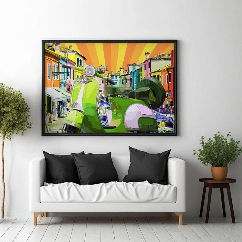 The Vespa Canvas Wall Painting - Black Frame media 3