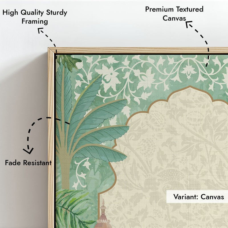 Mehfil- e - Gul Framed Mughal Canvas Archival Canvas Wall Painting - Natural Brown Frame media 6