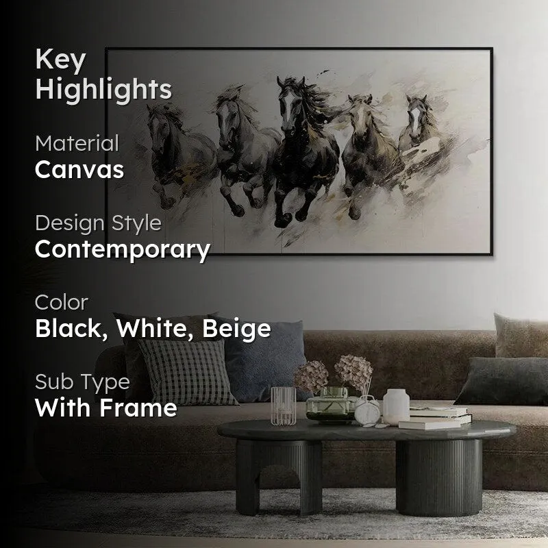 Ebony Stallions Canvas Wall Painting With Frame - Black media 2