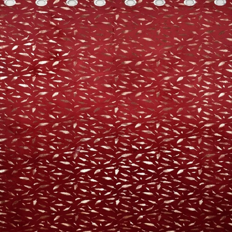 Glow Mist Printed Velvet Curtains (Maroon,Gold) - Set Of Two media 4