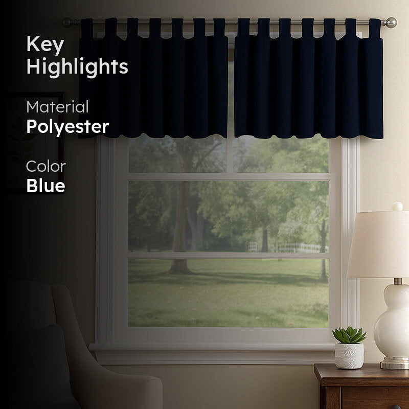 Tab Tale Flat Curtain Valance (Navy Blue) - Set Of Two media 2