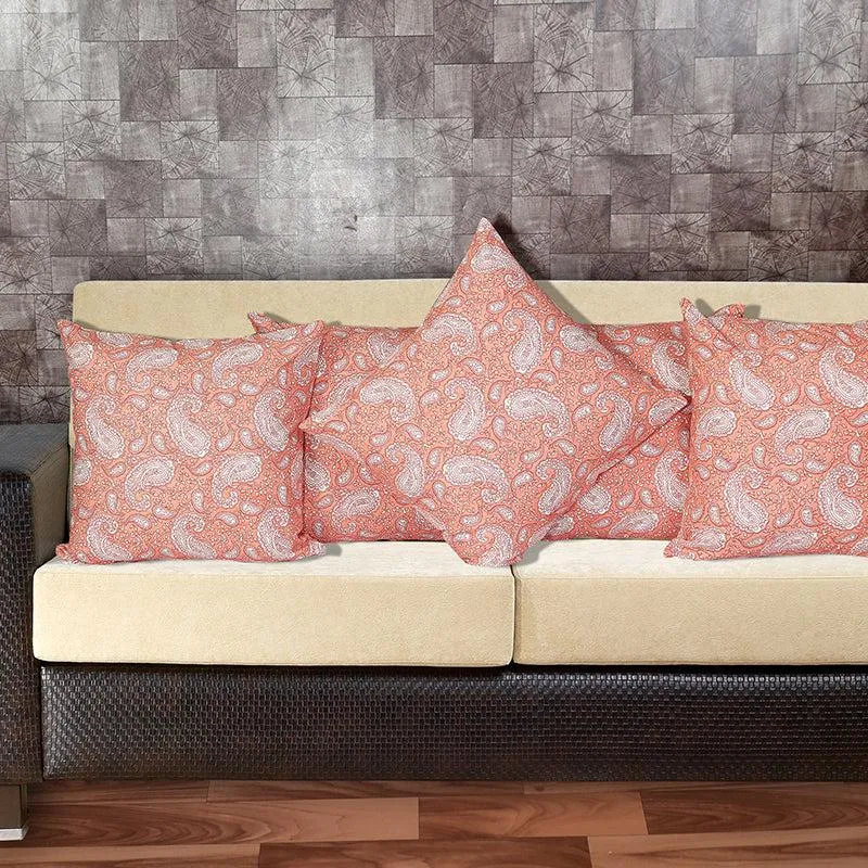 Ruksaana Printed Cushion Cover (Orange) - Set Of Five media 1