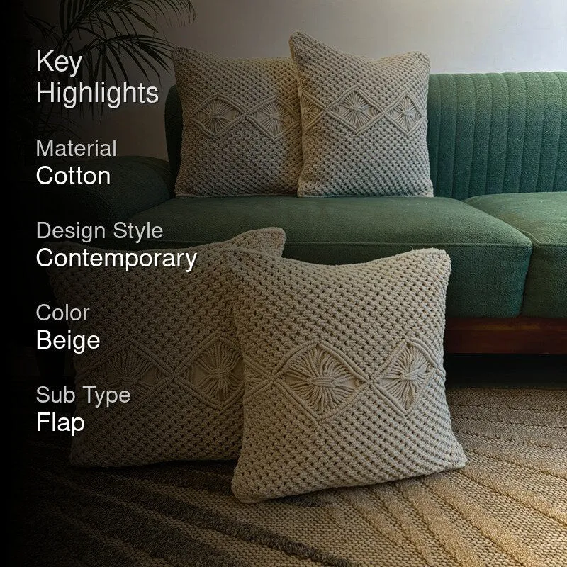 Nordic Knots Macrame Diamond Design Cotton Cushion Cover - Set Of Four media 2