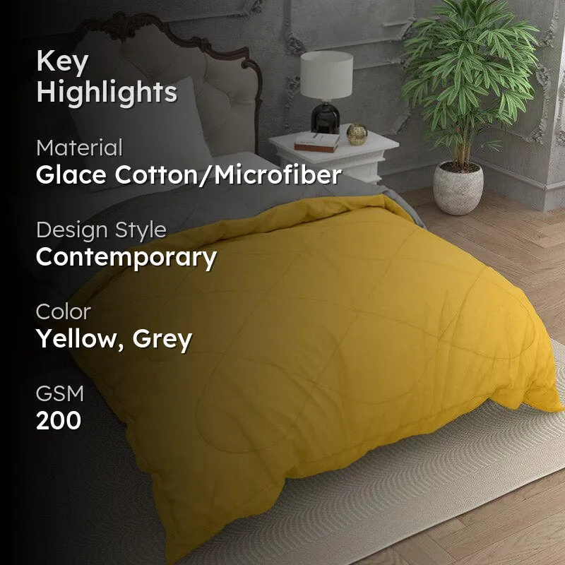 Nihara Reversible Dual Color Glace Cotton Comforter (Yellow & Grey) - 200 GSM media 2