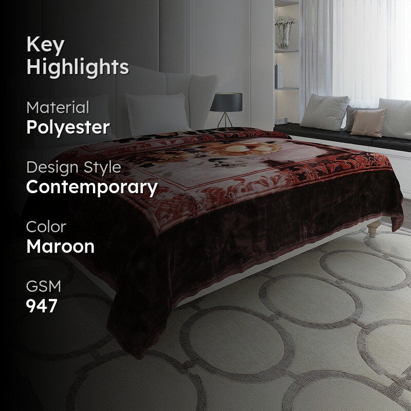 Monte Carlo Velvet Embrace Blanket (Maroon) - 947 GSM media 2