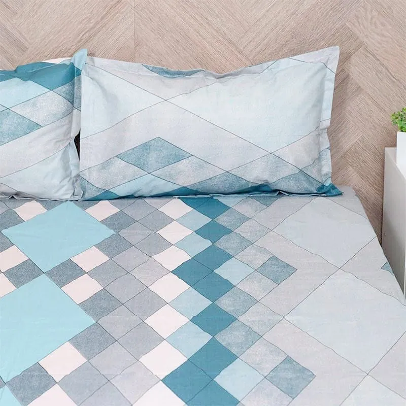 Jora Geometric Cotton Bedsheet (Turquoise) - 144 TC media 4