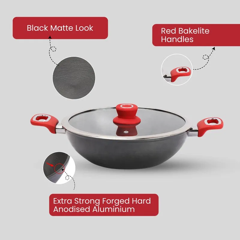 Salford Forged Hard Anodised Kadai with Glass Lid (Black) - 3200 mL media 7