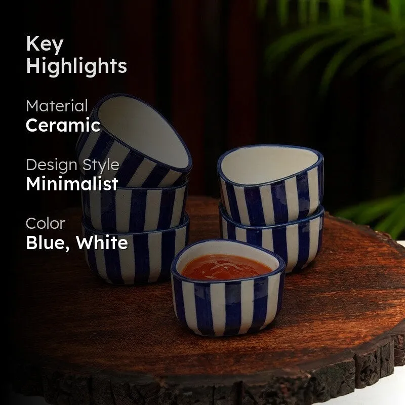 Annavya Ceramic Dip Bowls (Blue,White ,50 mL Each) - Set Of Six media 2