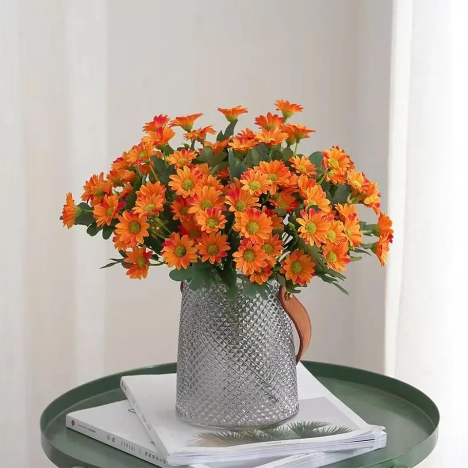 Azure Daisy Artificial Flower (Orange) - Set of Two media 10