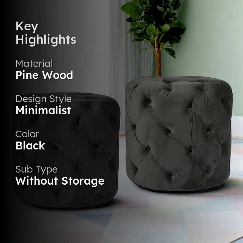 Hrixon Pine Wood Ottomans (Black) - Set Of Two media 2