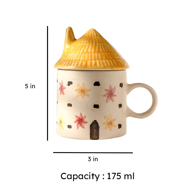 Ceramic cottage mug shown with height, width and 175 ml capacity
