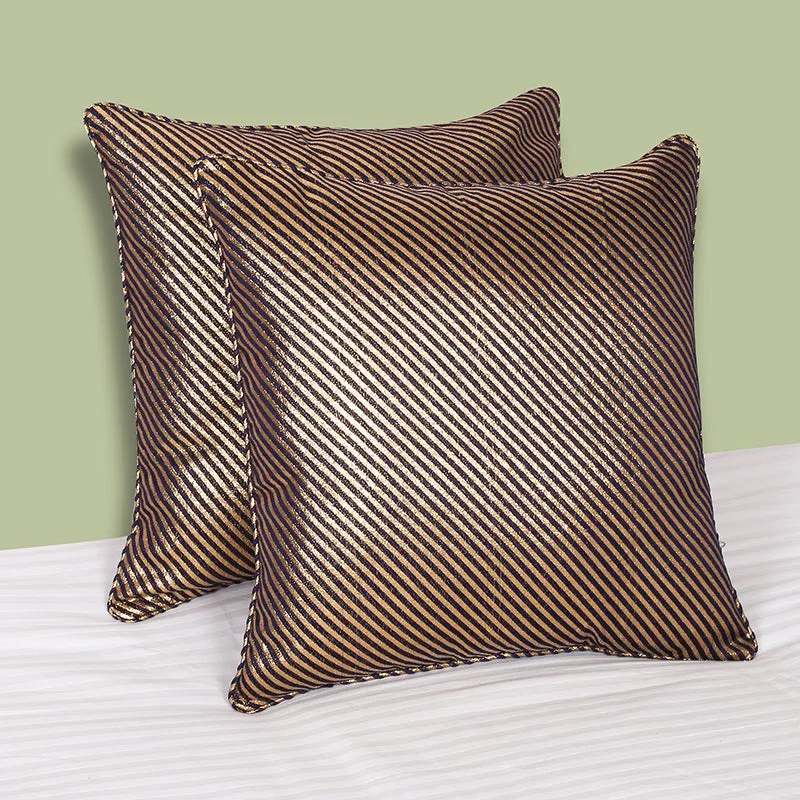 Silk Nest Woven Cushion Cover (Gold & Black) - Set Of Two media 1