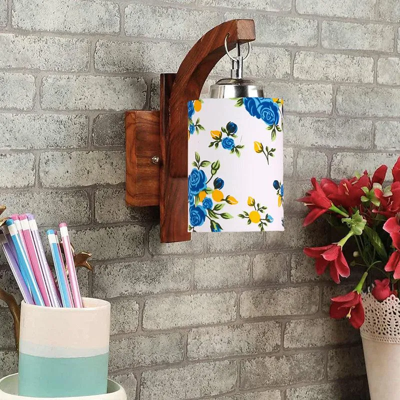 Forma Blue Fleur Cylindrical Fabric & Wooden Wall Lamp media 3