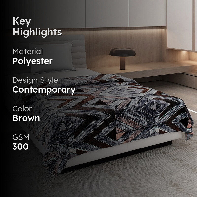 Monte Carlo Artoza Geometric Print Polyester Blanket (Brown) - 300 GSM media 2
