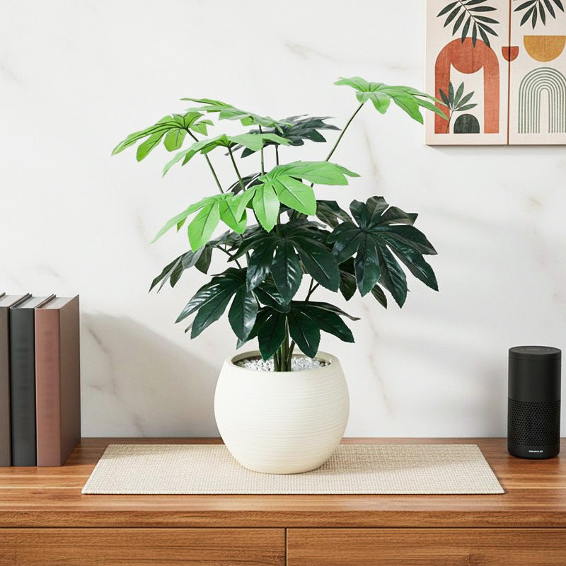 Bahia Artificial Chestnut Plant With Black Plastic Pot - 2.5 Feet