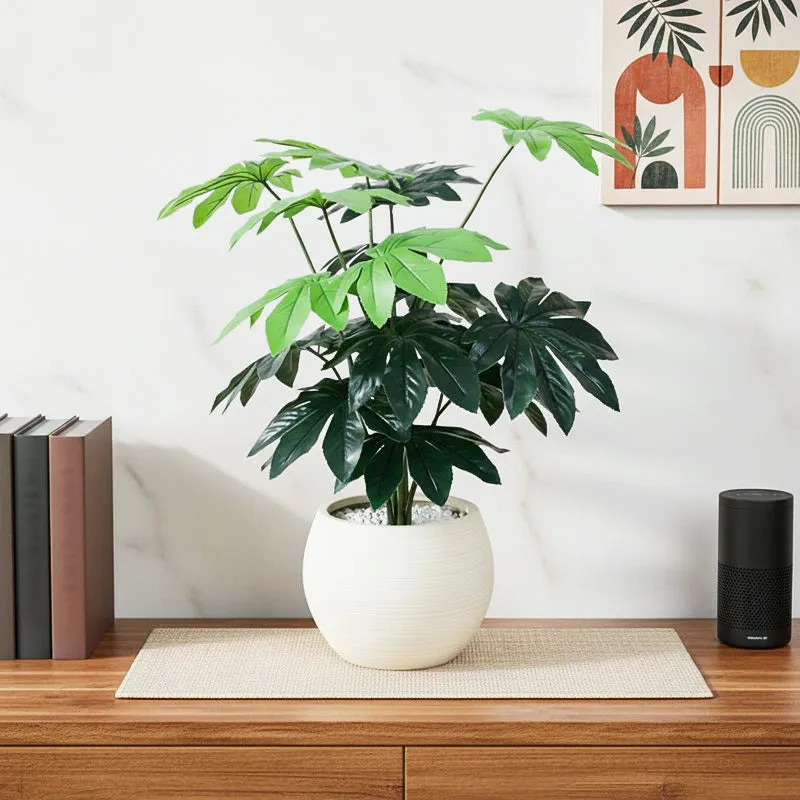 Bahia Artificial Chestnut Plant With Black Plastic Pot - 2.5 Feet media 1