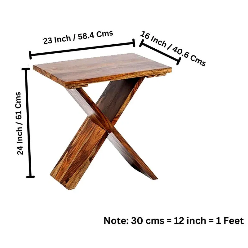 Everox Sheesham Wooden Side & Bedside Table - Brown media 10