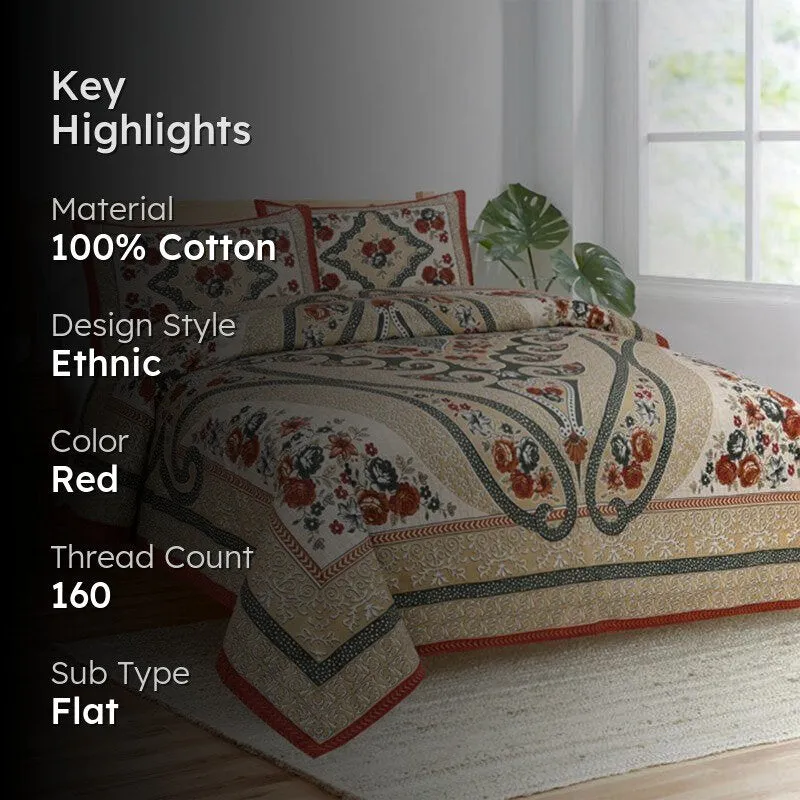 Simayaa Printed Cotton Bedsheet (Red) - 160 TC media 2