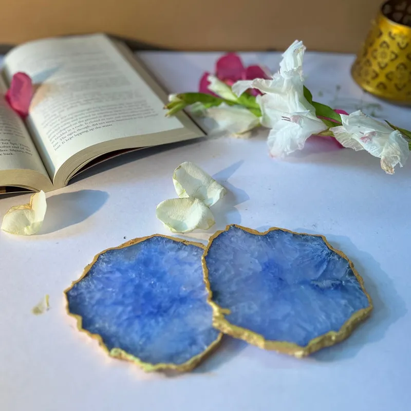 Celeste Handcrafted Crystal Agate Coaster (Blue) - Set Of Two media 3