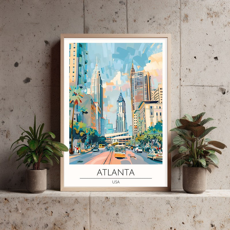 Vintage Atlanta Framed Canvas Archival Canvas Wall Painting - Natural Brown Frame media 3