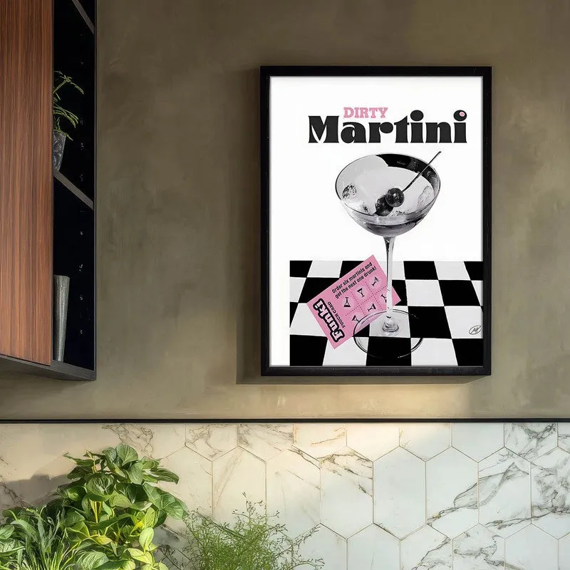 Checks Martini Archival Canvas Wall Art - Black media 3