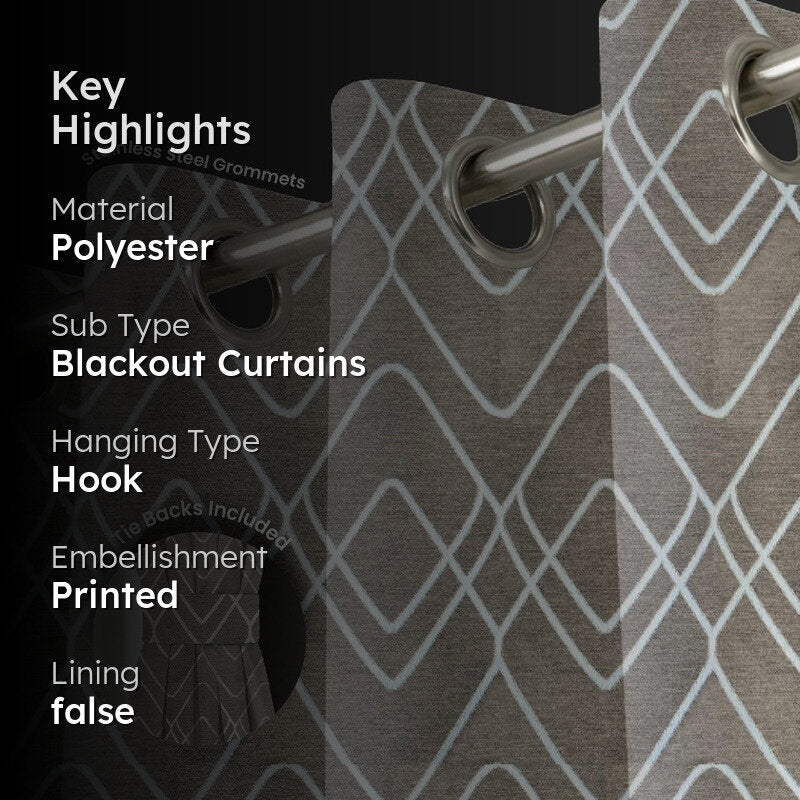 Urban Space Zigzag Brown Polyester Curtains - Set Of Two media 2