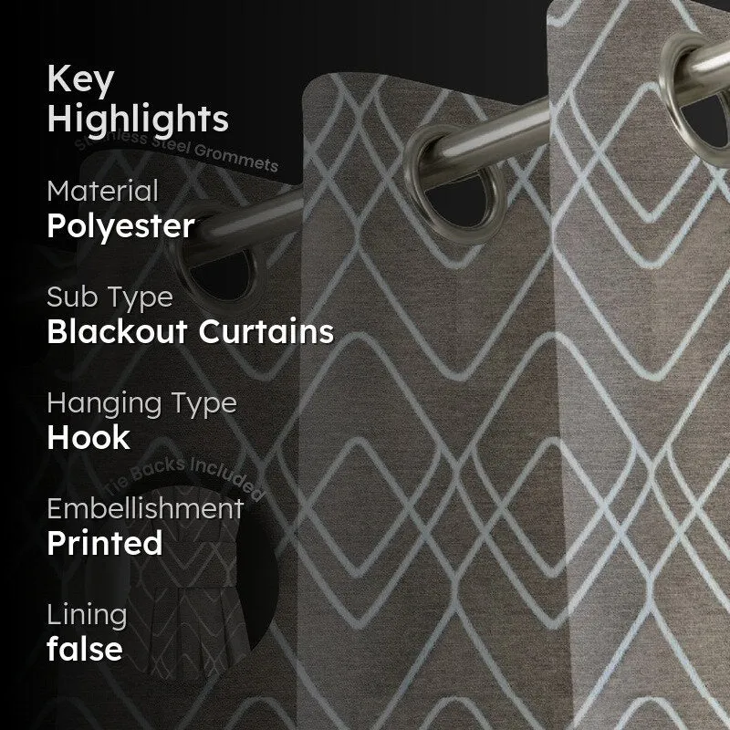 Urban Space Zigzag Brown Polyester Curtains - Set Of Two media 2